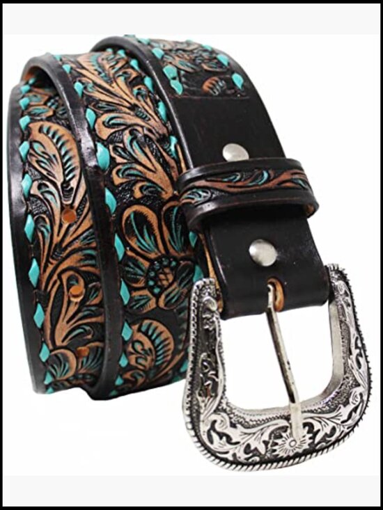 Hand-Tooled Full Grain Leather Western Jean Belt 1.5\